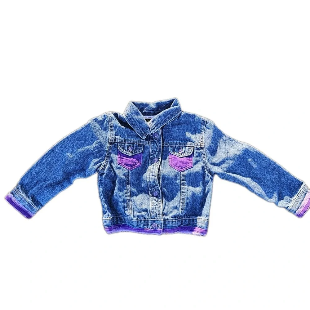 Vintage Y2K Mary‎ Kate Ashley Denim Patchwork Embroidered Girls Jacket Velvet 4t